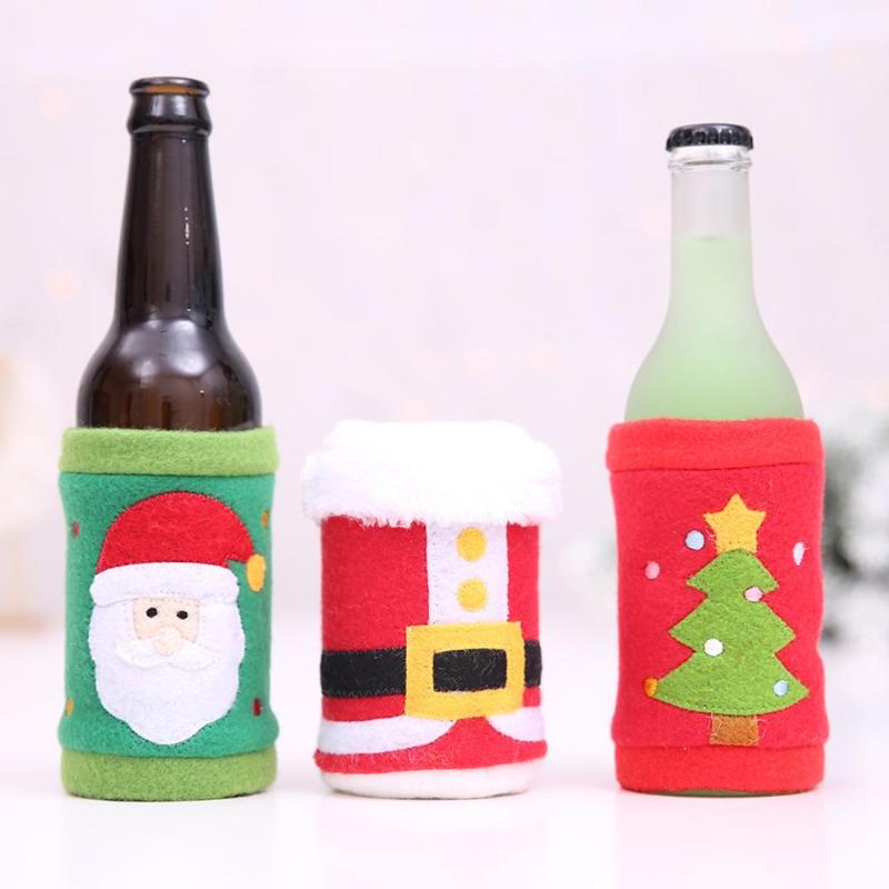 Cute Christmas Fleece Cloth Red Wine Can Bottle Cover Bags Xmas Table Decor - ebowsos