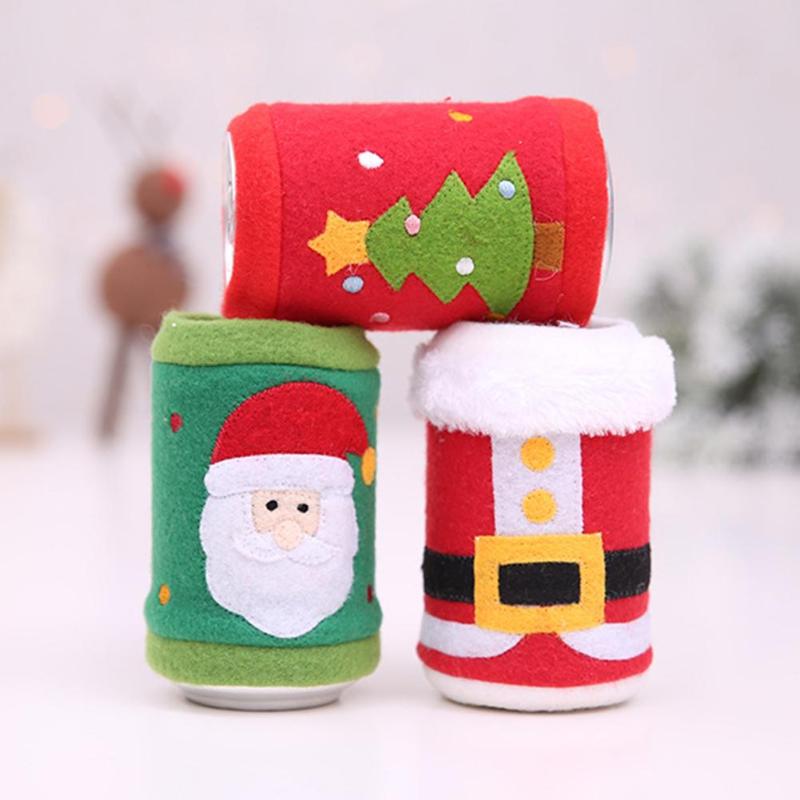 Cute Christmas Fleece Cloth Red Wine Can Bottle Cover Bags Xmas Table Decor - ebowsos