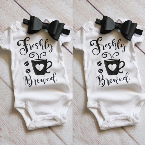 Cute Cup Letter Baby Girl Boy Short Sleeve Cotton jumpsuit Cotton Top T-shirts Bodysuit Newborn Toddler Clothes - ebowsos