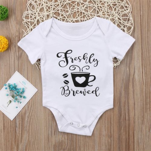 Cute Cup Letter Baby Girl Boy Short Sleeve Cotton jumpsuit Cotton Top T-shirts Bodysuit Newborn Toddler Clothes - ebowsos