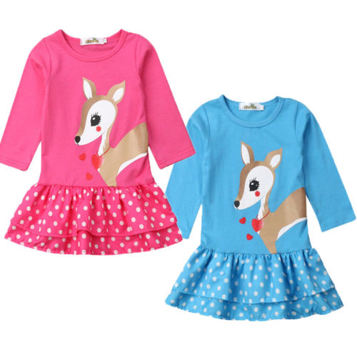 Cute Deer Infant Baby Girl Dresses Polka Dots Party Princess Dress Outfits Set - ebowsos