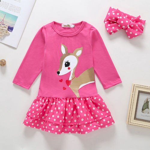 Cute Deer Infant Baby Girl Dresses Polka Dots Party Princess Dress Outfits Set - ebowsos