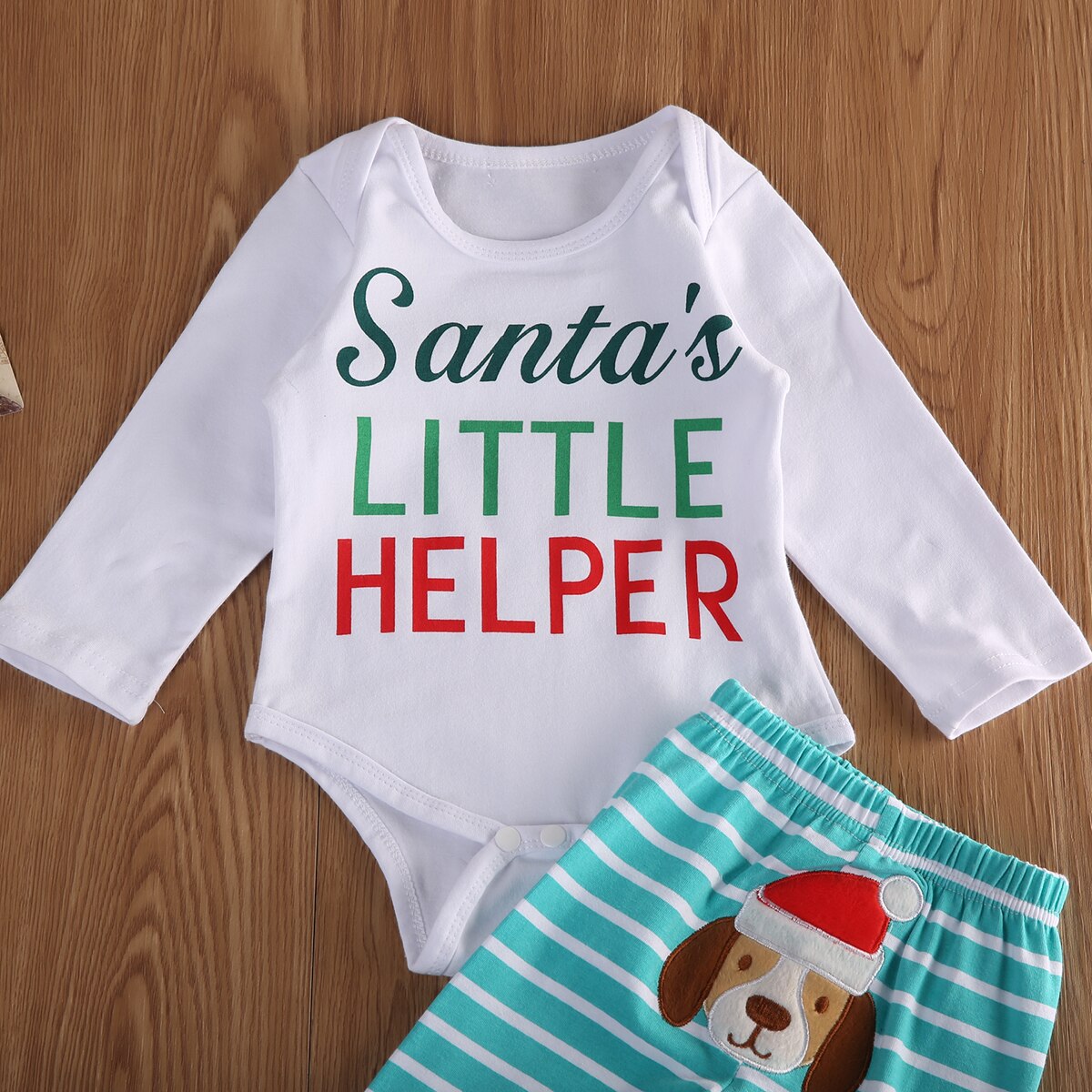 Cute Dog Kids Baby Boy Girl Christmas Toddler Long Sleeve Cotton Romper Playsuit Clothes+Pants Outfit - ebowsos