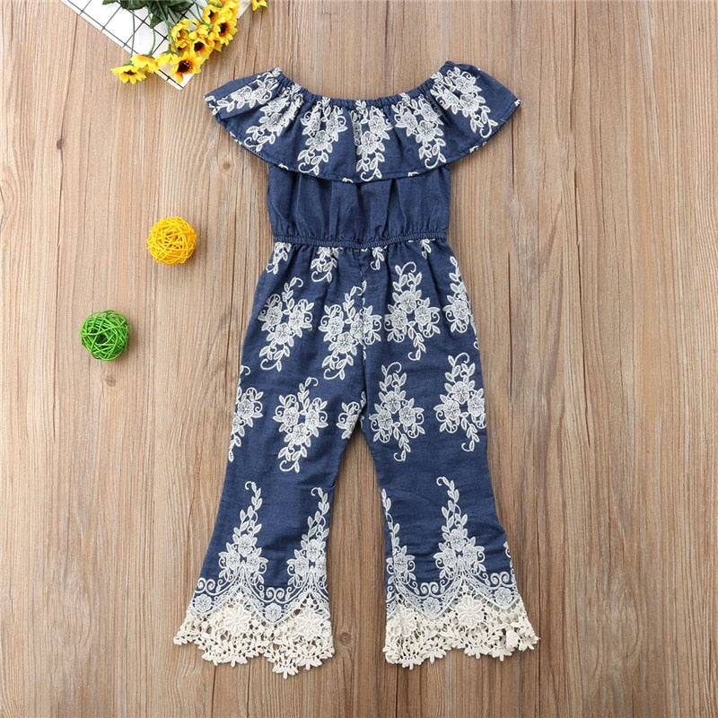 Cute Dress Jumpsuits Toddler Baby Girls Embroidery Lace Floral Blue Mini Dress Romper 2 Style 1-6Y - ebowsos