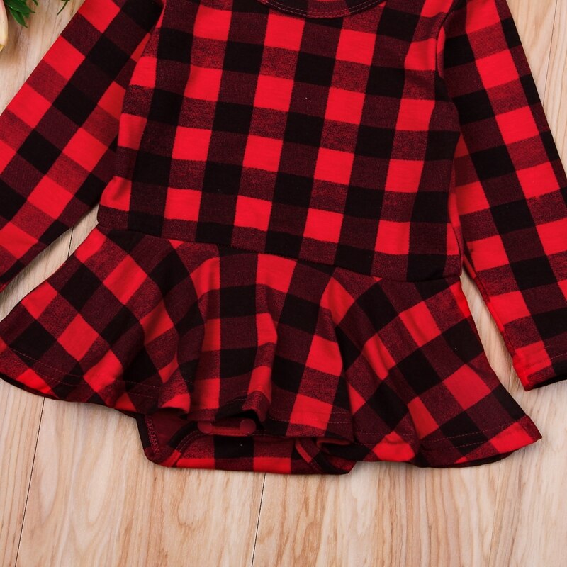 Cute Fashion Baby Pirncess Plaid Bodysuit Baby Long Bodysuit Newborn Girls Jumpsuit Dress Outfits - ebowsos