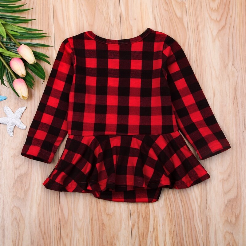 Cute Fashion Baby Pirncess Plaid Bodysuit Baby Long Bodysuit Newborn Girls Jumpsuit Dress Outfits - ebowsos