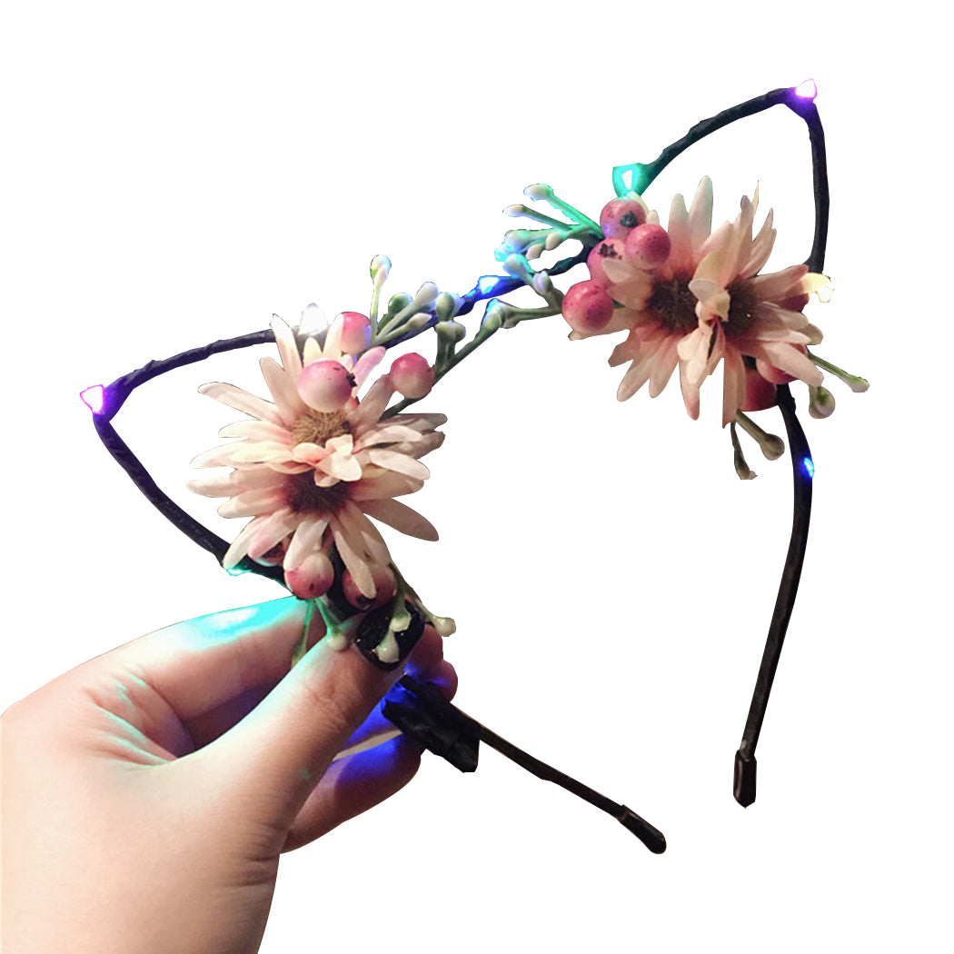 Cute Flash Rabbit Ears Hair Hoop LED Deformable Party Flower Headband Rabbit Ears For Masquerade And Christmas-ebowsos