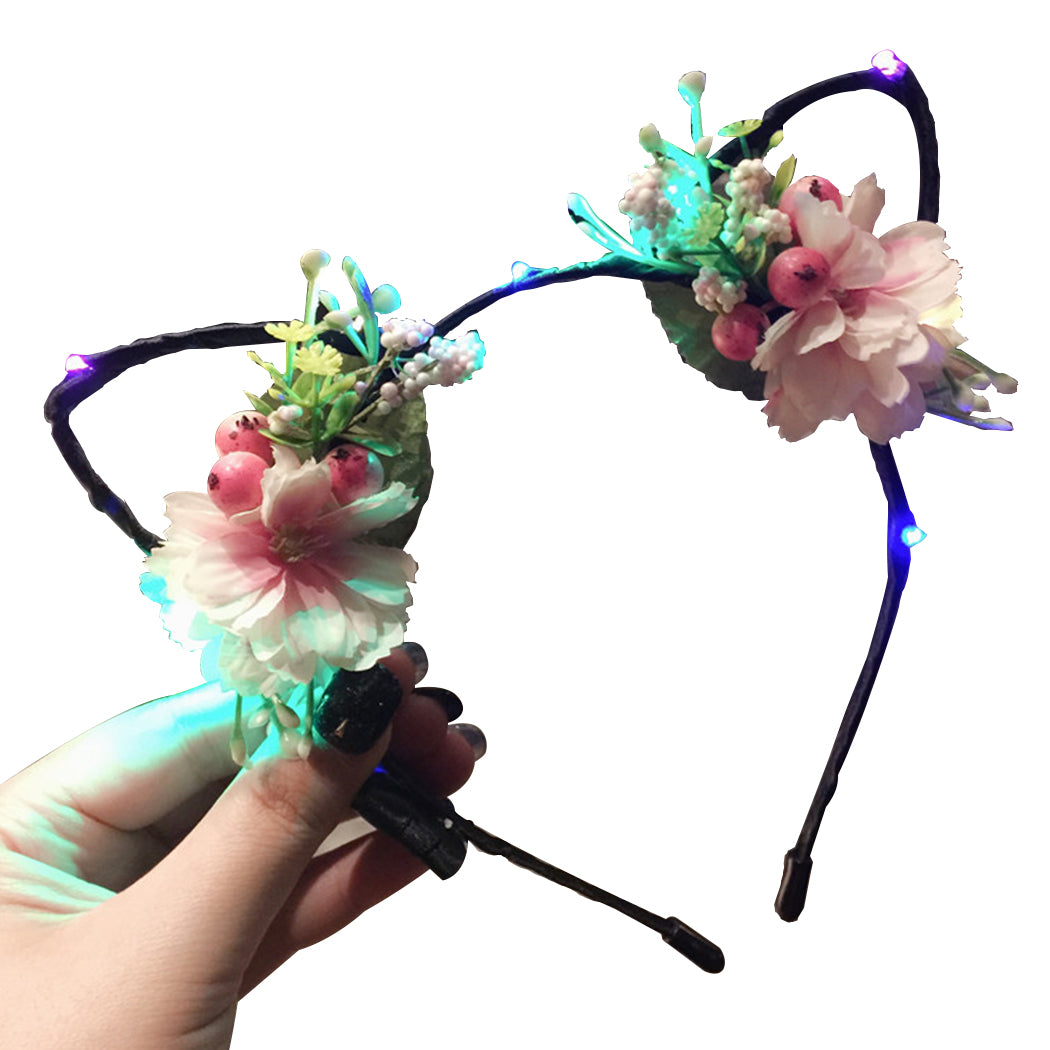 Cute Flash Rabbit Ears Hair Hoop LED Deformable Party Flower Headband Rabbit Ears For Masquerade And Christmas-ebowsos