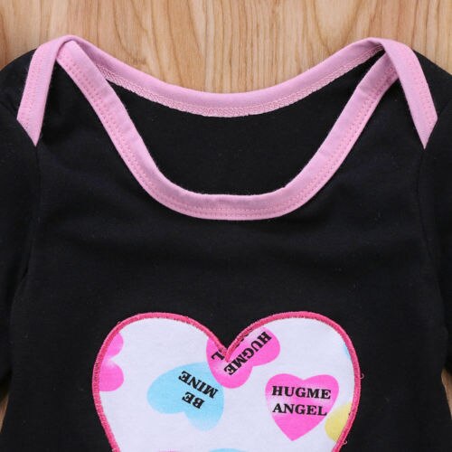 Cute Heart Baby Girls Cotton T-shirt Tops Clothing Sets + Long Pants Headband Outfits Clothes Set  3 Pcs Newborn - ebowsos