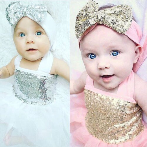 Cute Infant Kids Baby Girls Clothes Dress Toddler Jumpsuit Sleeveless Princess Clothing Dresses+Headband Outfits 2PCS 0-18M - ebowsos