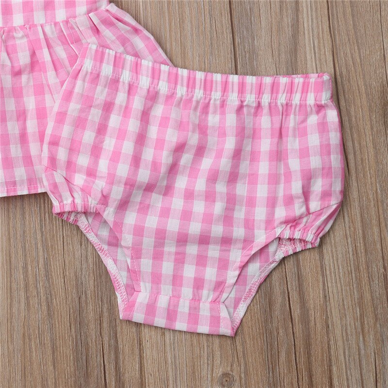 Cute Kid Baby Girl Plaid Ruffled Backless Tops Dress PP Bloomers Shorts Cotton 2Pcs Clothes 1-6Y - ebowsos