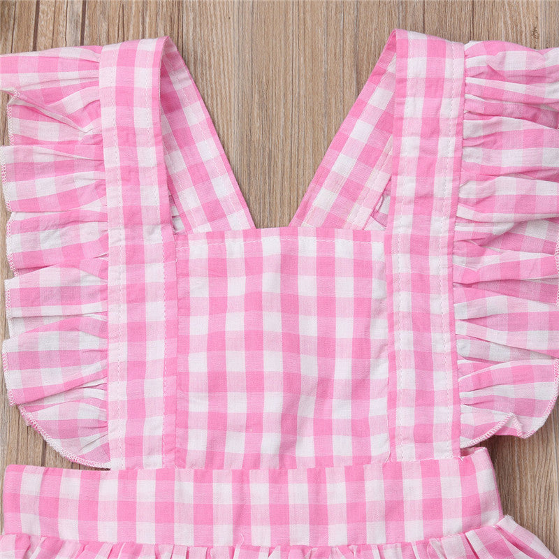 Cute Kid Baby Girl Plaid Ruffled Backless Tops Dress PP Bloomers Shorts Cotton 2Pcs Clothes 1-6Y - ebowsos