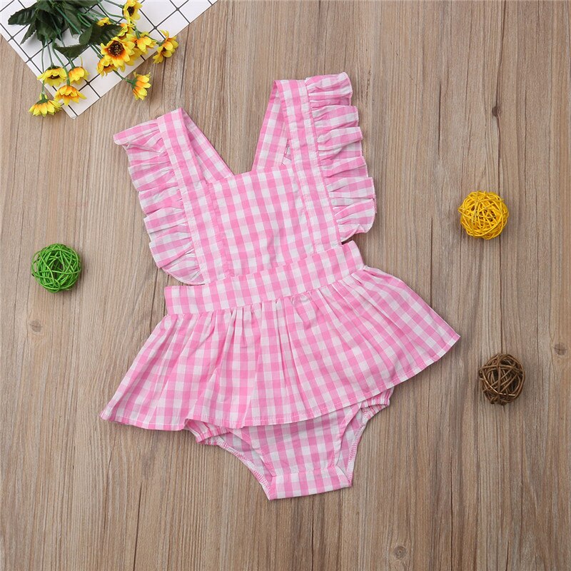 Cute Kid Baby Girl Plaid Ruffled Backless Tops Dress PP Bloomers Shorts Cotton 2Pcs Clothes 1-6Y - ebowsos