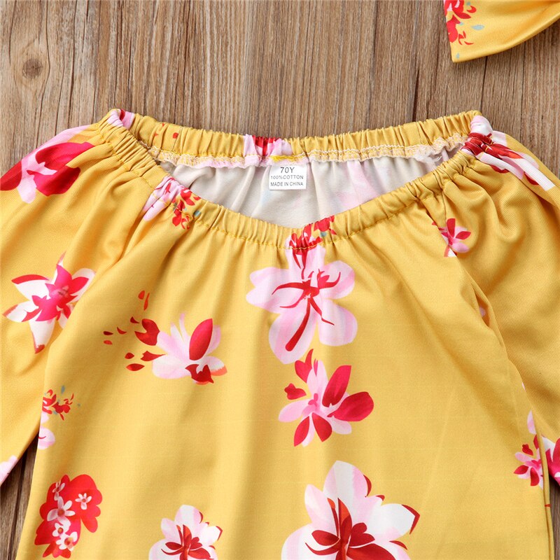 Cute Kids Clothes Newborn Toddler Infant Baby Girl Clothes Floral Romper Flare Long sleeve Jumpsuit Headband Outfit 0-24M - ebowsos