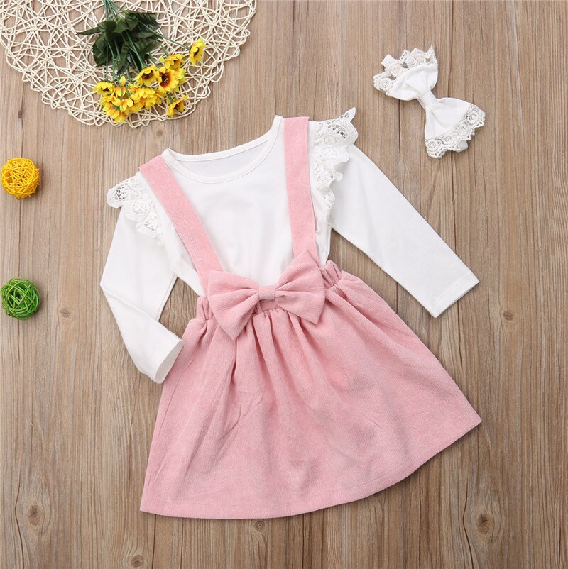 Cute Kids Girl Princess Clothes Autumn Toddler Baby Girl Long Sleeve Cape Collar Ruffles Bow Tops Bib Tutu Skirt 1-6Y - ebowsos