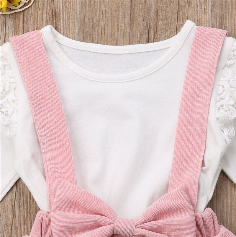 Cute Kids Girl Princess Clothes Autumn Toddler Baby Girl Long Sleeve Cape Collar Ruffles Bow Tops Bib Tutu Skirt 1-6Y - ebowsos