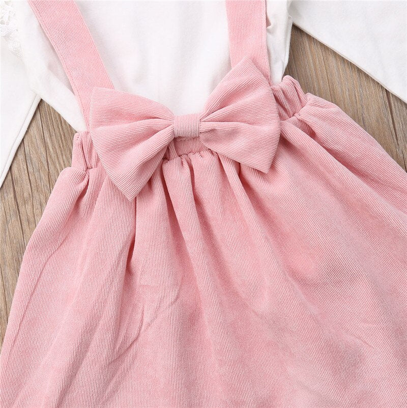 Cute Kids Girl Princess Clothes Autumn Toddler Baby Girl Long Sleeve Cape Collar Ruffles Bow Tops Bib Tutu Skirt 1-6Y - ebowsos