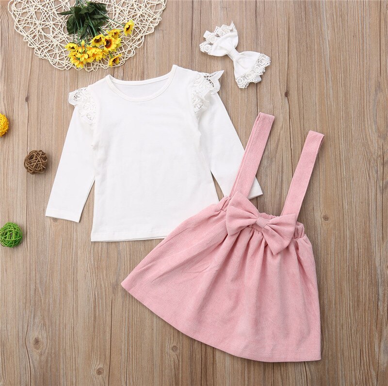 Cute Kids Girl Princess Clothes Autumn Toddler Baby Girl Long Sleeve Cape Collar Ruffles Bow Tops Bib Tutu Skirt 1-6Y - ebowsos