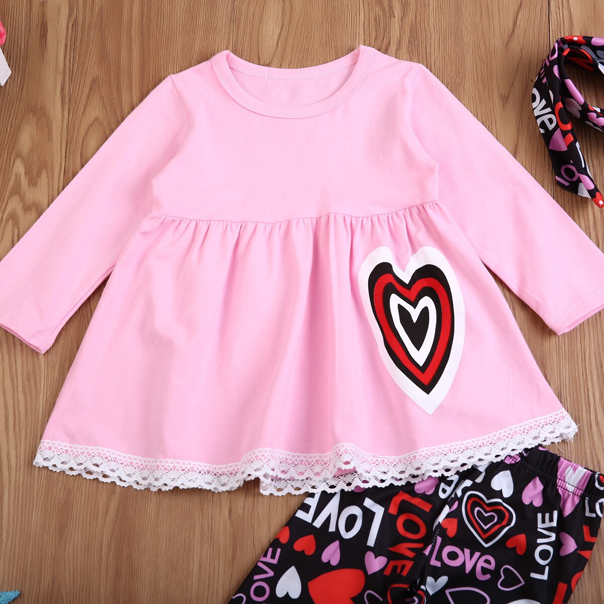 Cute Kids Newborn Baby Girl Long Sleeve Cotton T-shirt+Heart Print Pants Outfit Clothes Sets - ebowsos