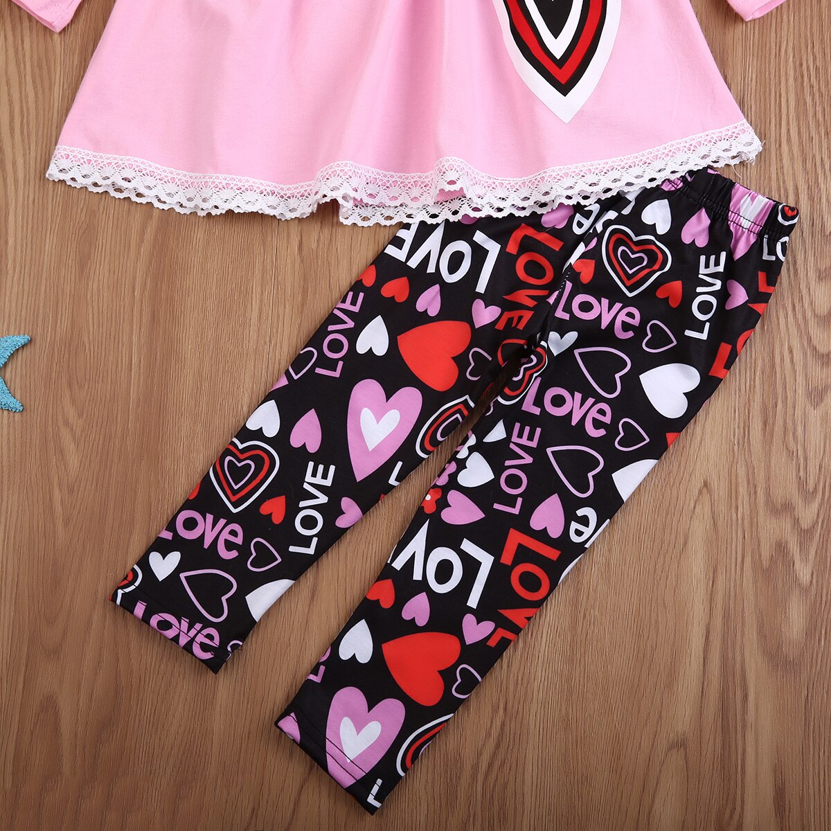 Cute Kids Newborn Baby Girl Long Sleeve Cotton T-shirt+Heart Print Pants Outfit Clothes Sets - ebowsos