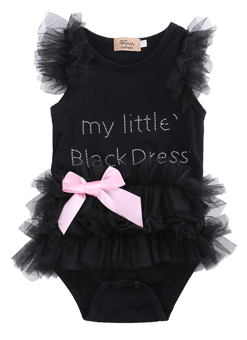 Cute Kids Newborn Infantil Baby Girls Bow Embroidered Little Black Dress Fashion Letter Romper Jumpsuit - ebowsos