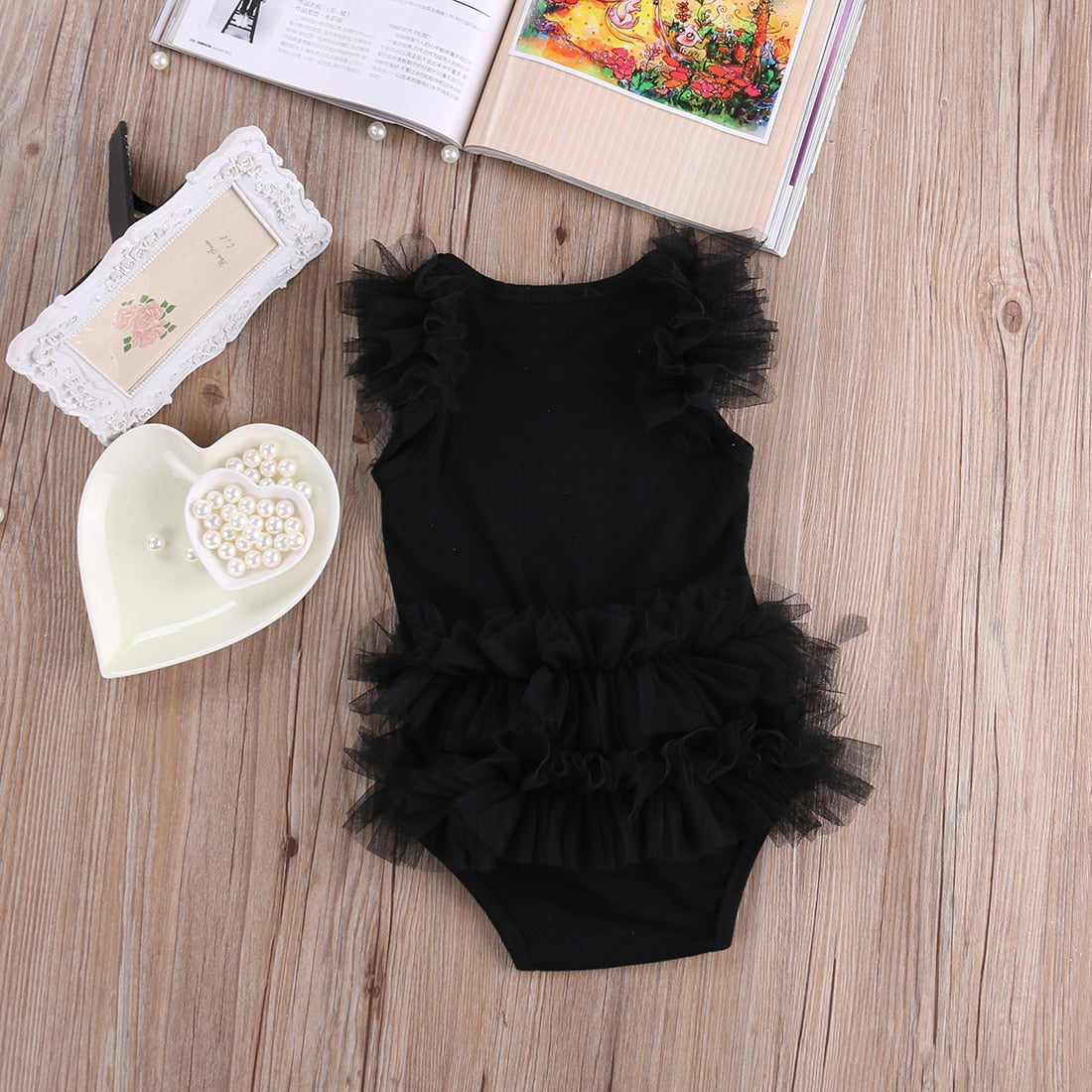 Cute Kids Newborn Infantil Baby Girls Bow Embroidered Little Black Dress Fashion Letter Romper Jumpsuit - ebowsos