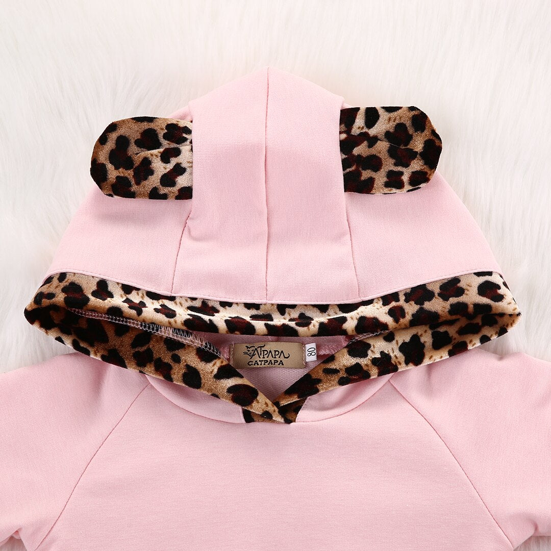 Cute Leopard Infant Baby Girl Winter Clothes Hoodie Coat Tops+Long Pants Leggings Outfits Set Cotton - ebowsos