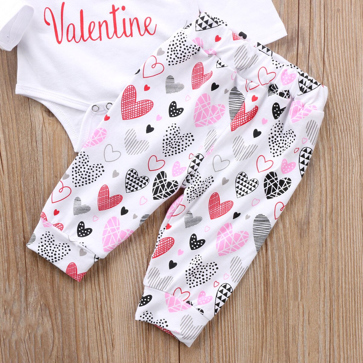 Cute Letter Heart Print Baby Girls Tops Long Sleeve Cotton Romper Pants Leggings Hat Outfits Set Clothes - ebowsos