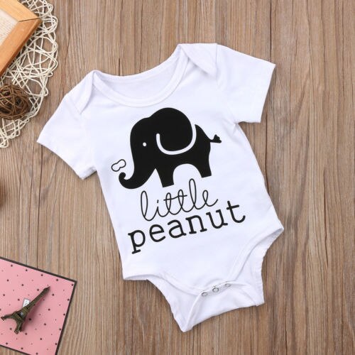 Cute Little Elephant Baby Boys Girls Clothes Short Sleeve Newborn Bodysuit Cartoon Outfit Set Summer - ebowsos