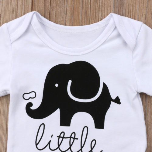 Cute Little Elephant Baby Boys Girls Clothes Short Sleeve Newborn Bodysuit Cartoon Outfit Set Summer - ebowsos