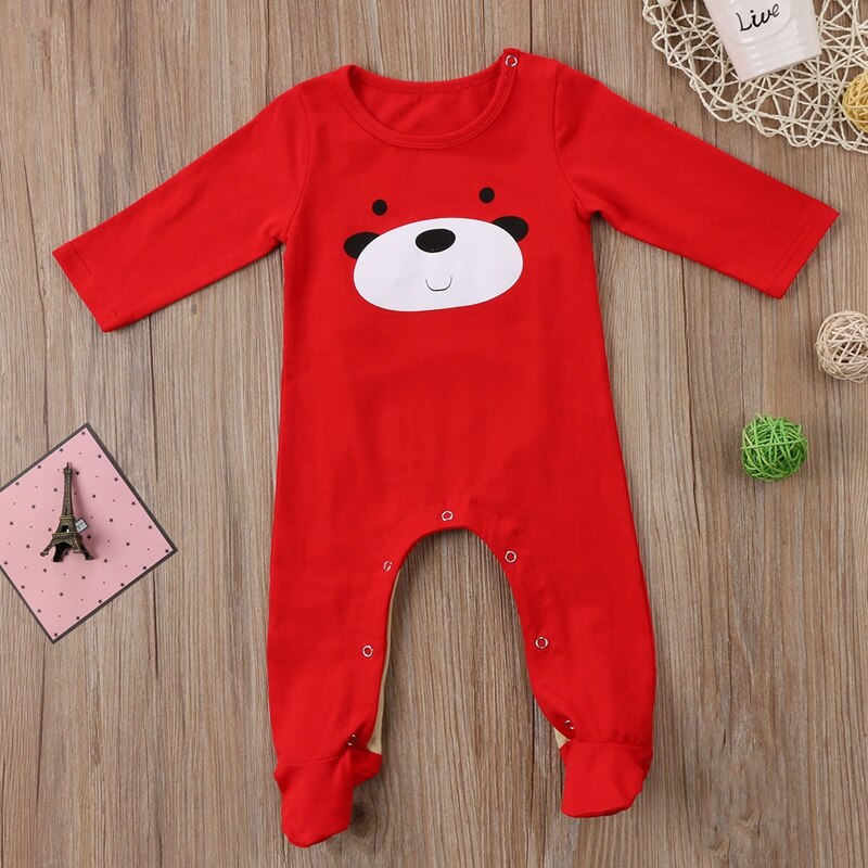 Cute Newborn Baby Boy Girls Christmas Deer Romper Jumpsuit Long Sleeve Cotton Outfit Clothes - ebowsos