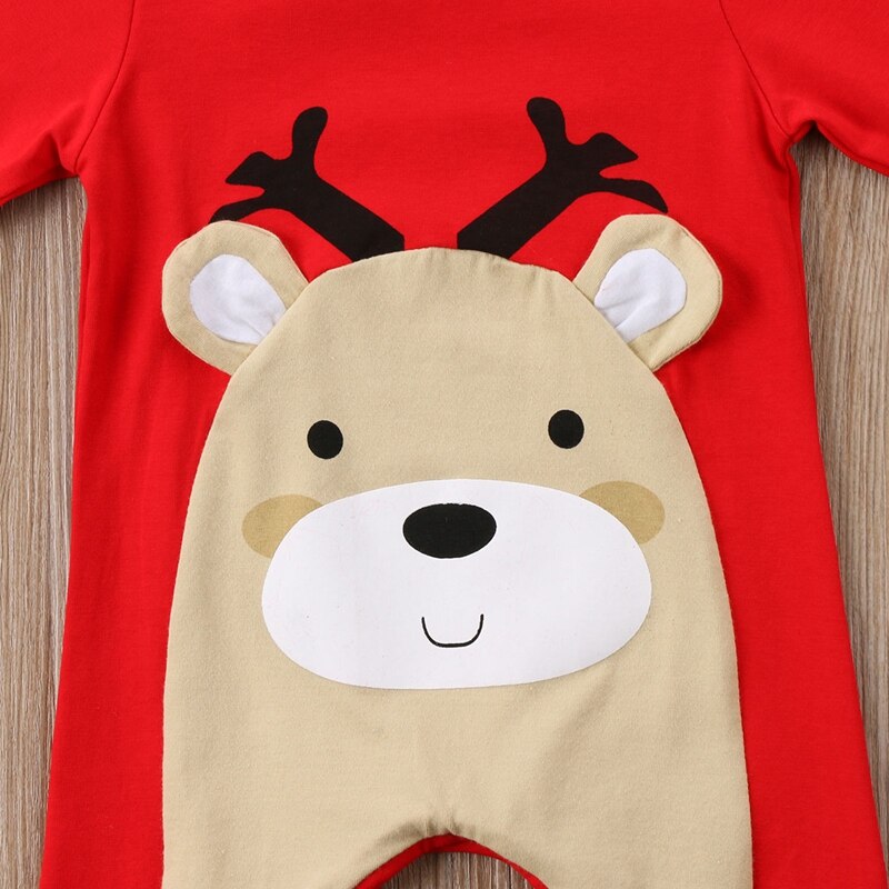 Cute Newborn Baby Boy Girls Christmas Deer Romper Jumpsuit Long Sleeve Cotton Outfit Clothes - ebowsos