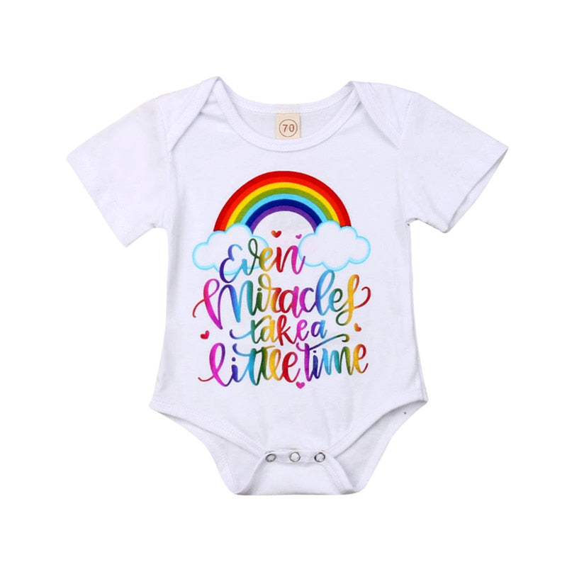 Cute Newborn Baby Boys Girls Rainbow Print Romper Jumpsuit Sunsuit Baby Cotoon Clothes - ebowsos