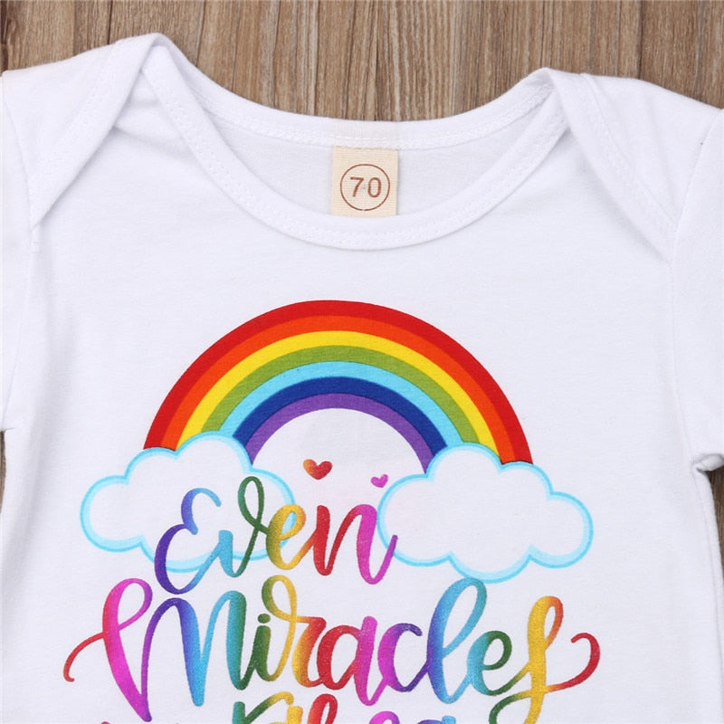 Cute Newborn Baby Boys Girls Rainbow Print Romper Jumpsuit Sunsuit Baby Cotoon Clothes - ebowsos