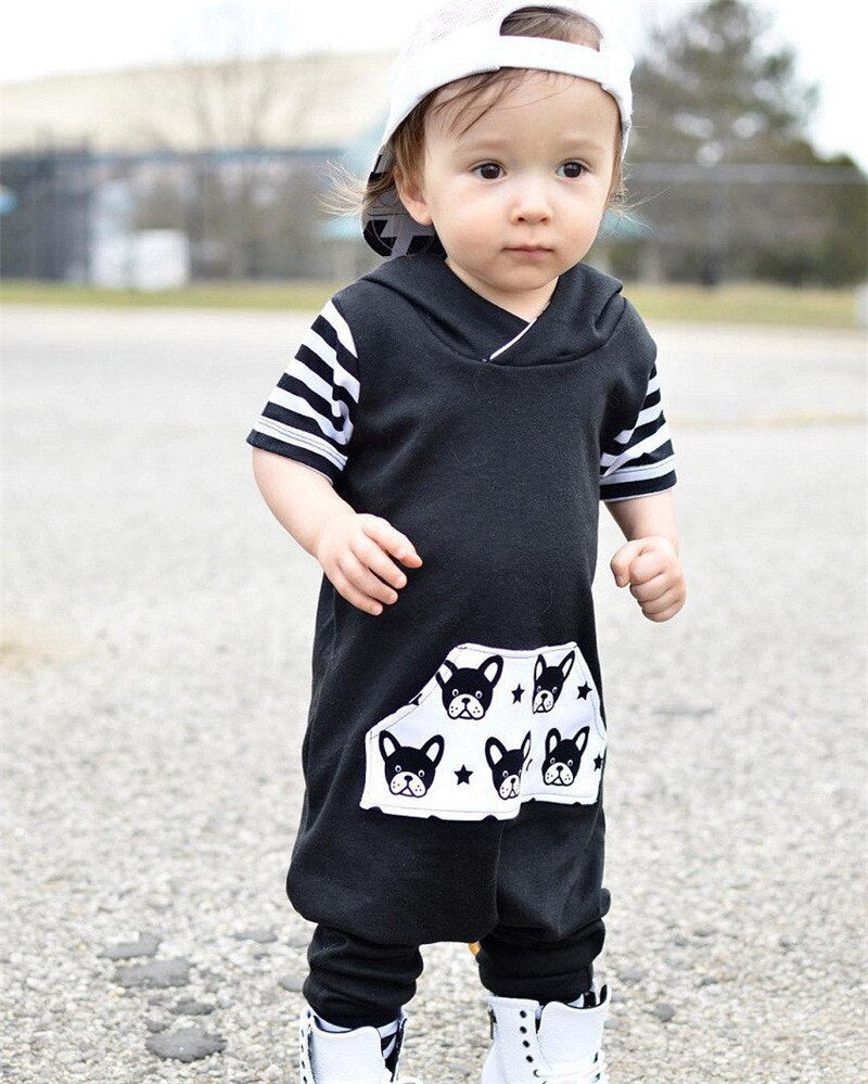 Cute Newborn Baby Boys Girls Short Sleeve Hoodie Romper Jumpsuit Playsuit 0-24M - ebowsos