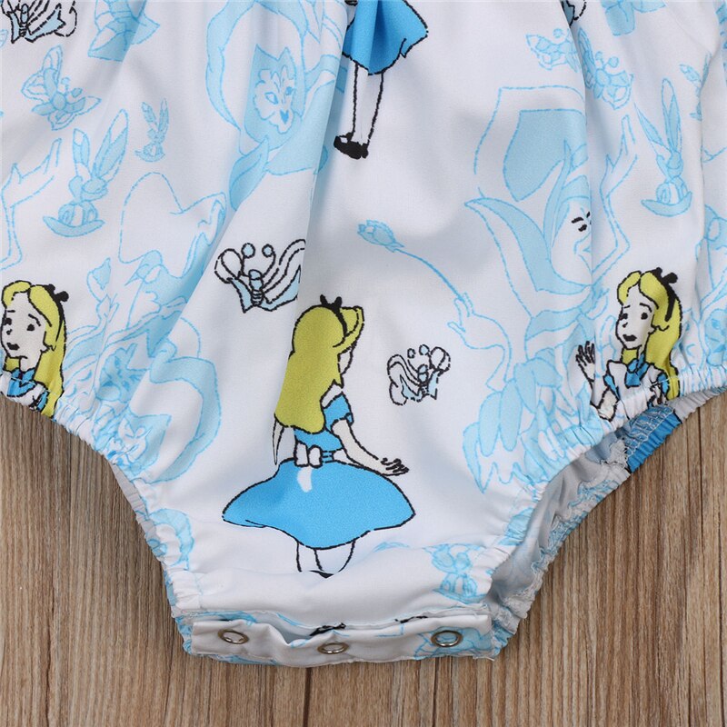 Cute Newborn Baby Girl Cartoon Romper Ruffles Back Cross Halter Jumpsuit Headband 2PCS Outfit Princess Girls Sunsuit - ebowsos