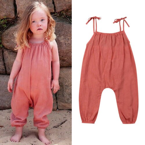 Cute Newborn Baby Girl Clothes Solid Loose Sling Romper Sleeveless Jumpsuit Kids Cotton Clothes - ebowsos