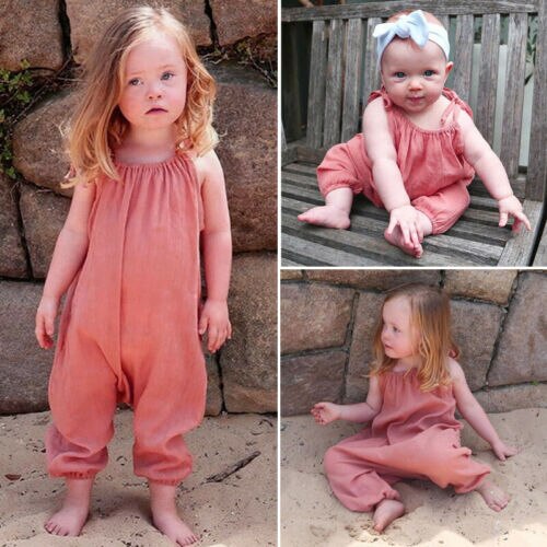 Cute Newborn Baby Girl Clothes Solid Loose Sling Romper Sleeveless Jumpsuit Kids Cotton Clothes - ebowsos