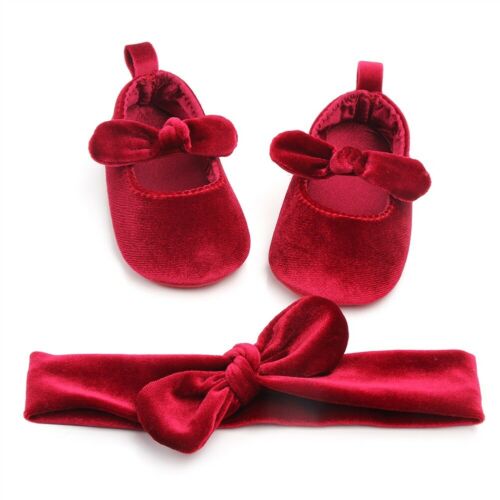 Cute Newborn Baby Girl Gold Velvet Toddler First Walkers Kid Shoes+Hairband Baby Girl Birthday Party Shoes - ebowsos