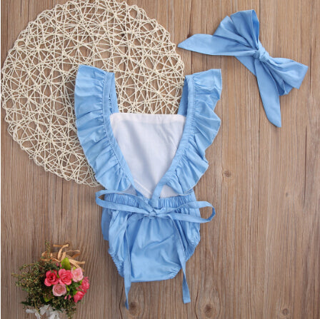 Cute Newborn Baby Girl Lace Splice Romper Clothes Infant Bebes Lace Jumpsuit Sunsuit + Headband 2PCS Outfit Clothing Set - ebowsos