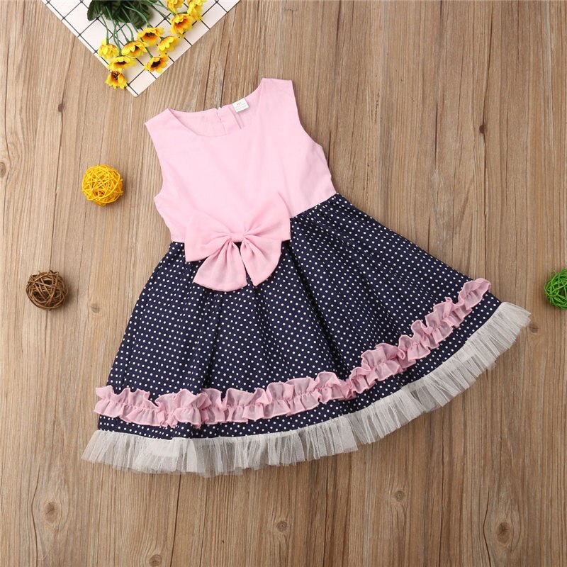 Cute Newborn Baby Girl Polka Dot Dress Bow Birthday Wedding Pageant Princess Formal Party Tulle Dress - ebowsos