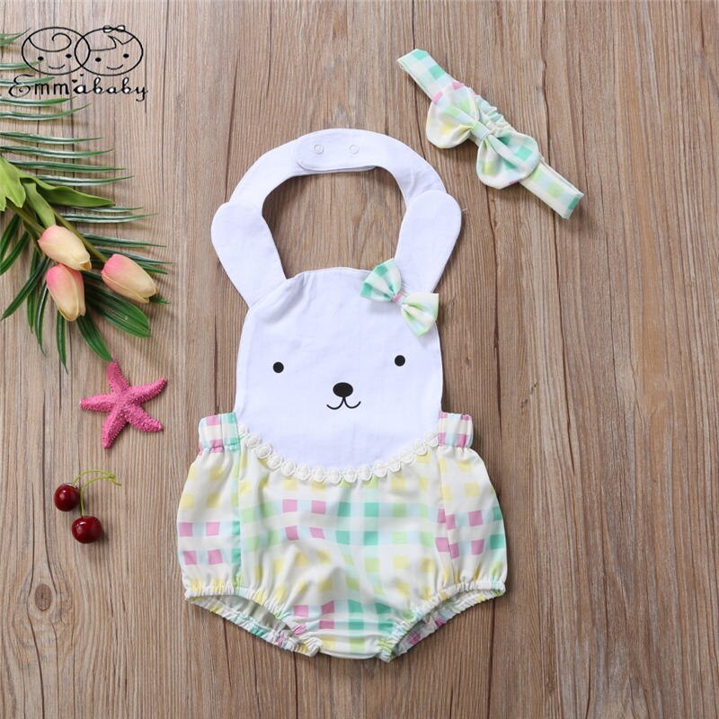 Cute Newborn Baby Girl Summer Rabbit Floral Romper Jumpsuit+Headband Outfits Set New - ebowsos