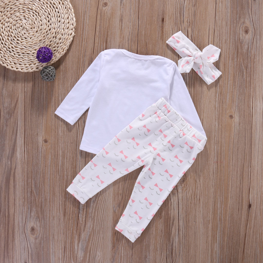 Cute  Newborn Baby Girls Clothes bow T-shirt Tops + Long Pants Outfits Playsuit Set 3PCS - ebowsos