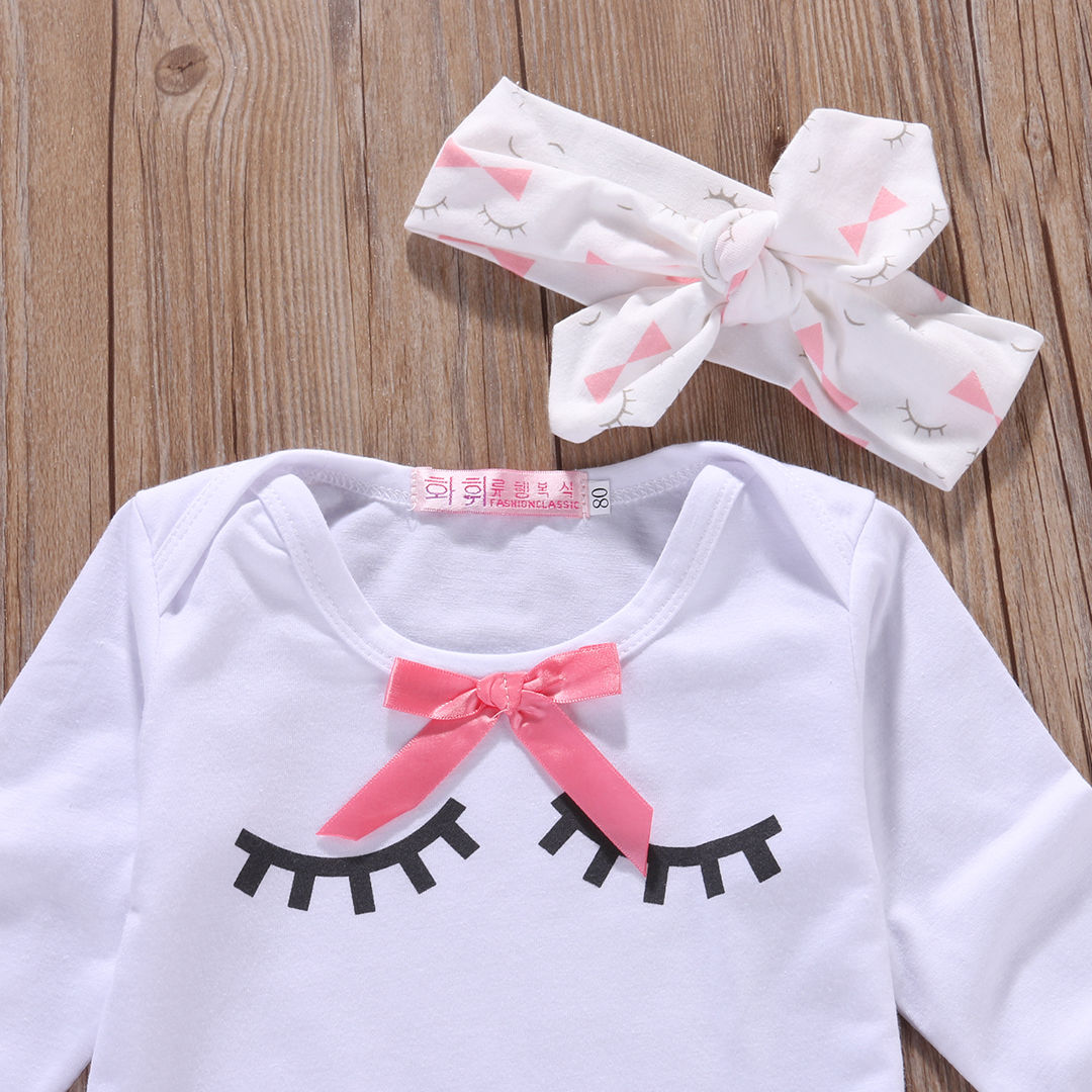 Cute  Newborn Baby Girls Clothes bow T-shirt Tops + Long Pants Outfits Playsuit Set 3PCS - ebowsos