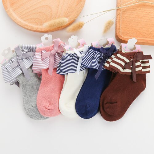 Cute Newborn Baby Girls Cotton Bow Stripes Princess Socks Toddler Infant Stripe Newborn Socks For 2-8T - ebowsos