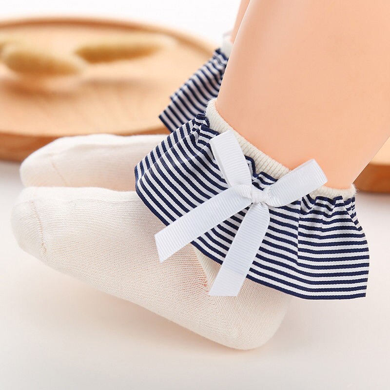 Cute Newborn Baby Girls Cotton Bow Stripes Princess Socks Toddler Infant Stripe Newborn Socks For 2-8T - ebowsos