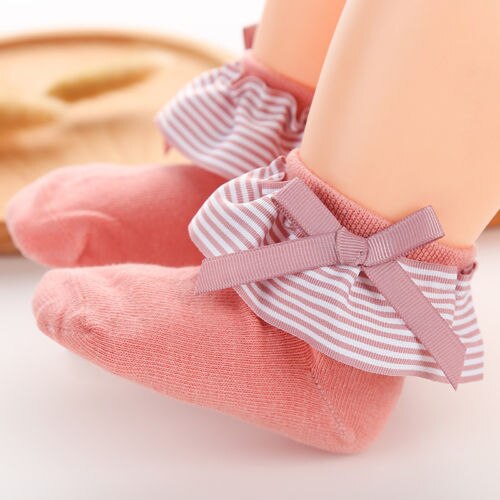 Cute Newborn Baby Girls Cotton Bow Stripes Princess Socks Toddler Infant Stripe Newborn Socks For 2-8T - ebowsos