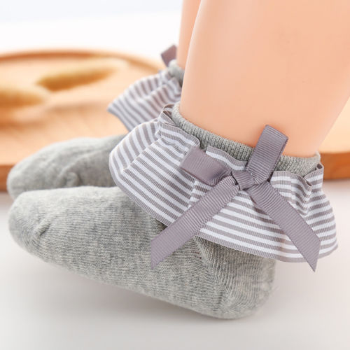 Cute Newborn Baby Girls Cotton Bow Stripes Princess Socks Toddler Infant Stripe Newborn Socks For 2-8T - ebowsos