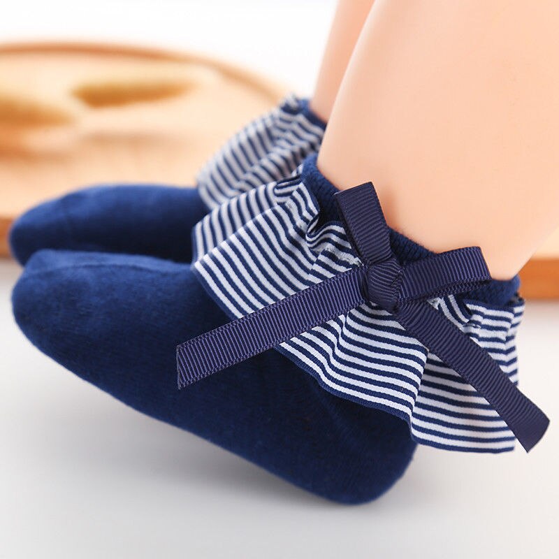 Cute Newborn Baby Girls Cotton Bow Stripes Princess Socks Toddler Infant Stripe Newborn Socks For 2-8T - ebowsos