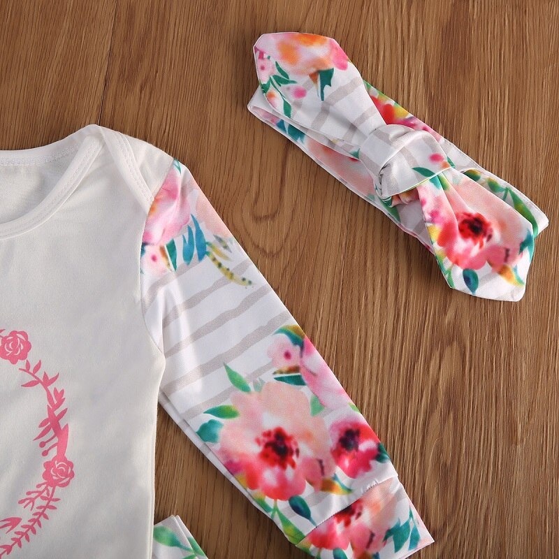 Cute Newborn Baby Girls Floral Tops T-shirt Long Pants Outfits Clothes 3pcs Set - ebowsos